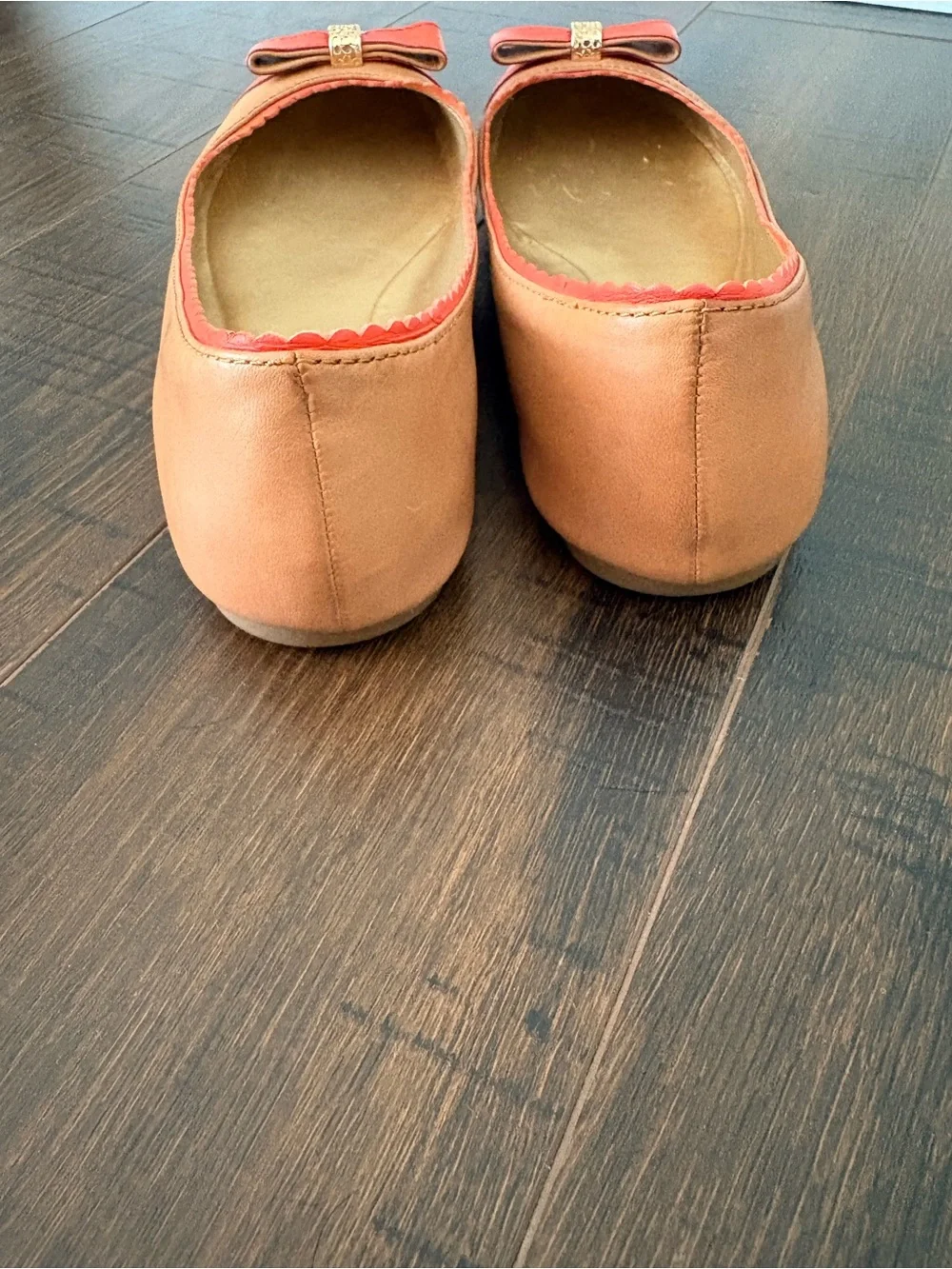 Coach Colorblock Leather Ballet Flats Coral Pink & Tan Bow Shoes Size 36 - Picture 7 of 15